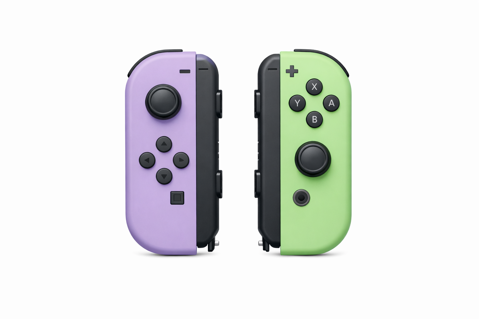 Zwei Joy-Con Controller in Hellviolett und Hellgrün
