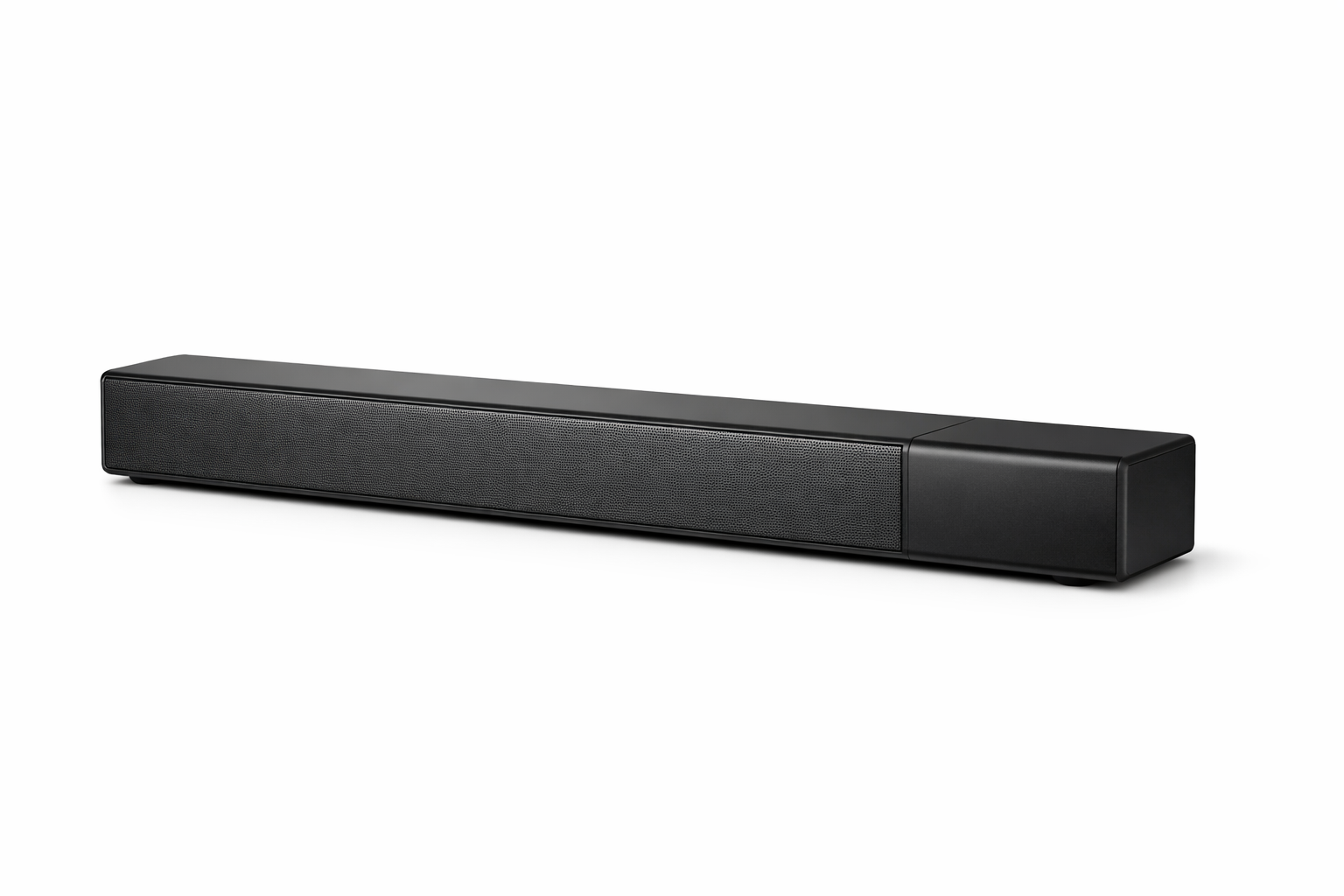 Kompakte Soundbar mit integriertem Subwoofer vor Fernseher