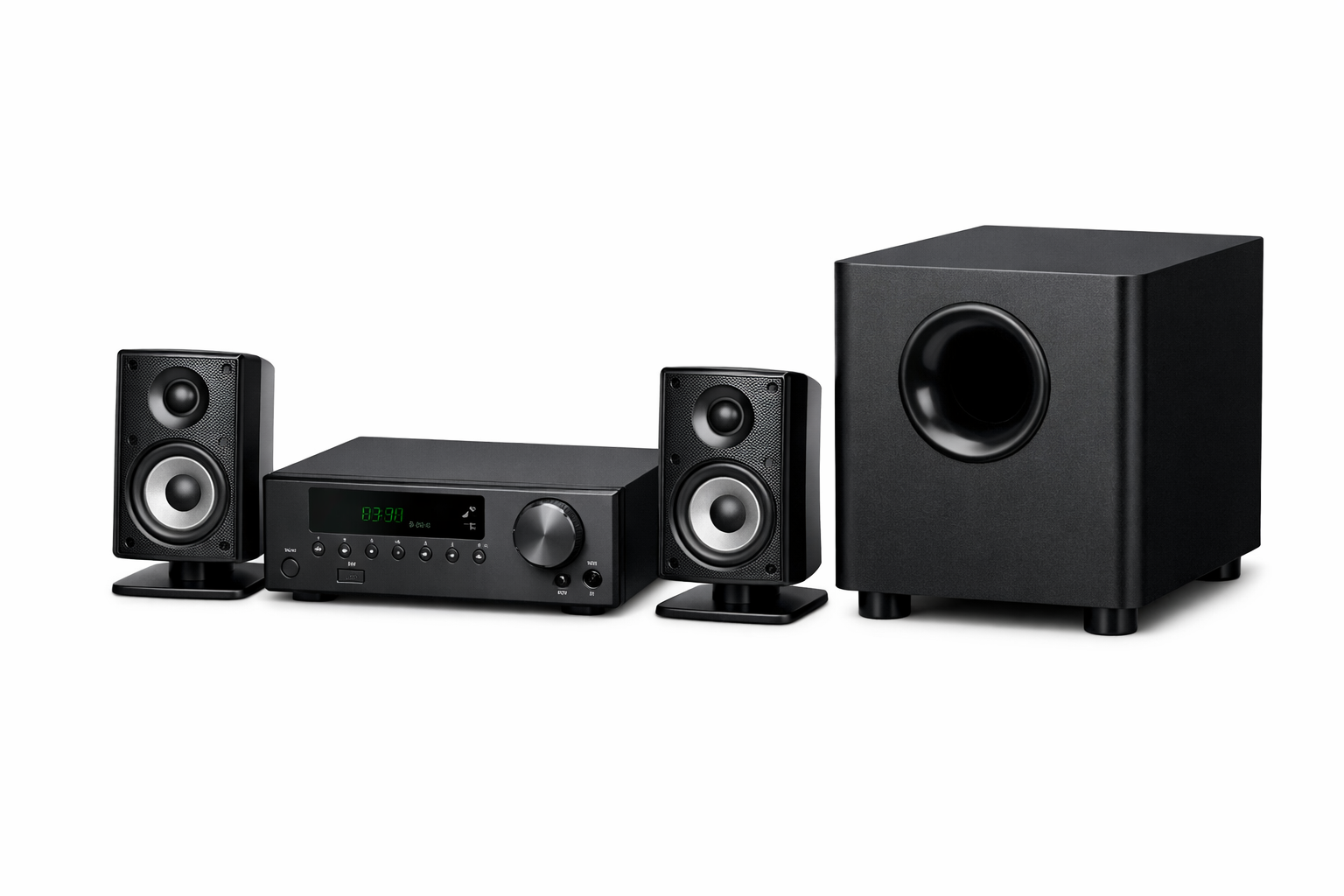 Kompaktes 2.1 Soundsystem mit Subwoofer und Satelliten