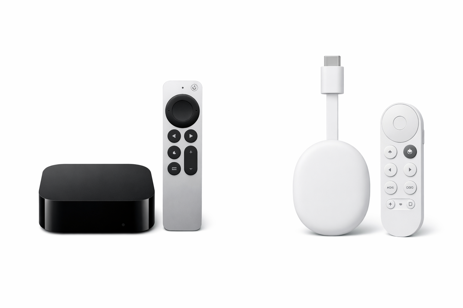 Apple TV 4K und Google TV Streamer 4K im Vergleich nebeneinander