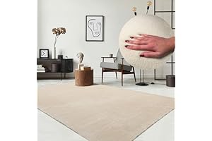 Beiger Kurzflor Teppich in Felloptik