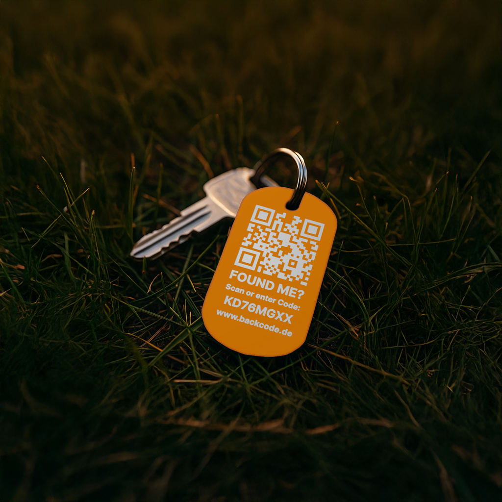 Oranger QR-Code Schlüsselanhänger Dogtag