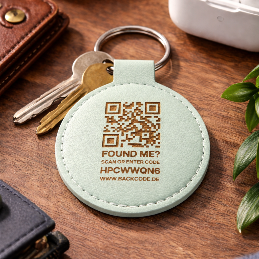 Mintfarbener Schlüsselanhänger mit QR-Code